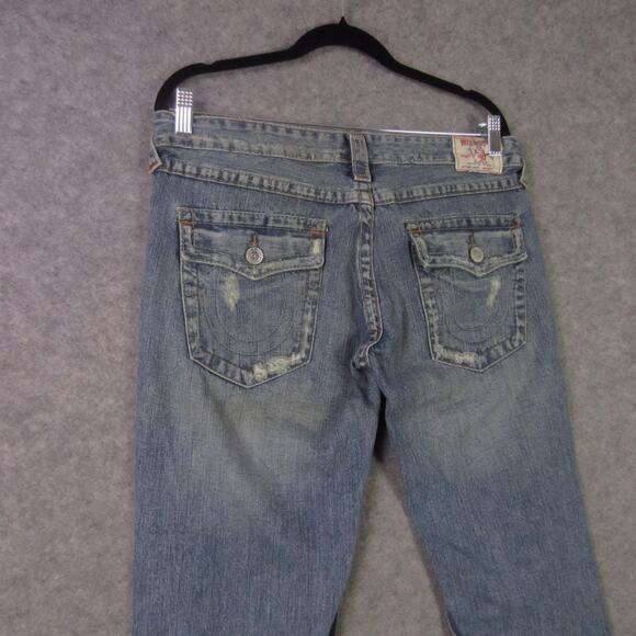 True Religion Jeans Mens 31 Blue Joey Distressed Flare Bootcut Made in USA - Picture 11 of 12